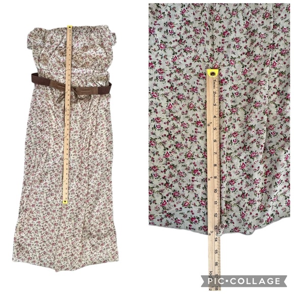 Allison Brittney Beige Boho Peasant Strapless Ruffle Cottagecore Belted Dress - Picture 8 of 8